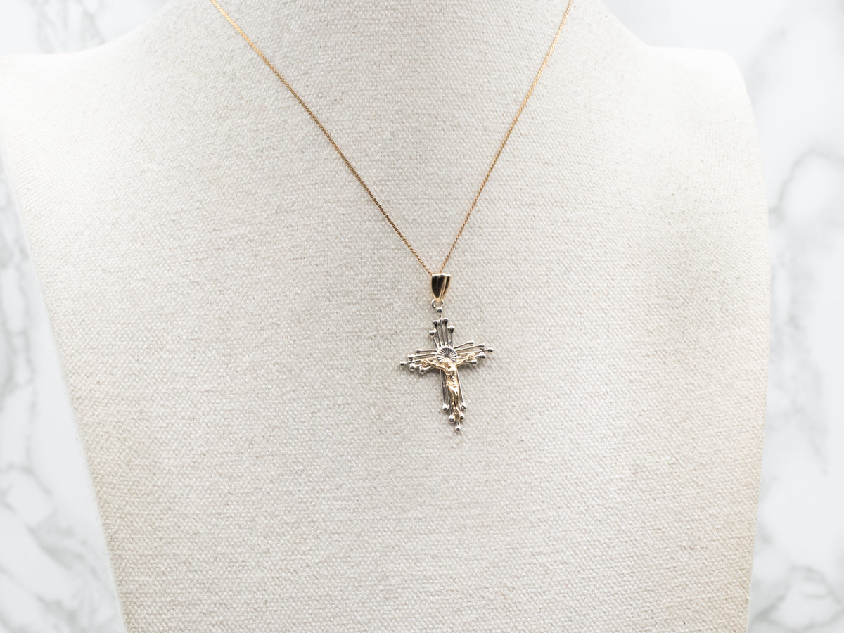 Two Tone Gold Crucifix Cross Pendant