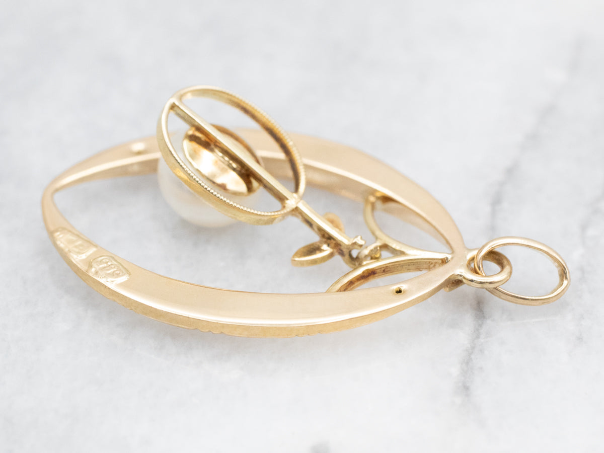 Vintage Seed Pearl and Gold Pendant with Swinging Pearl Center