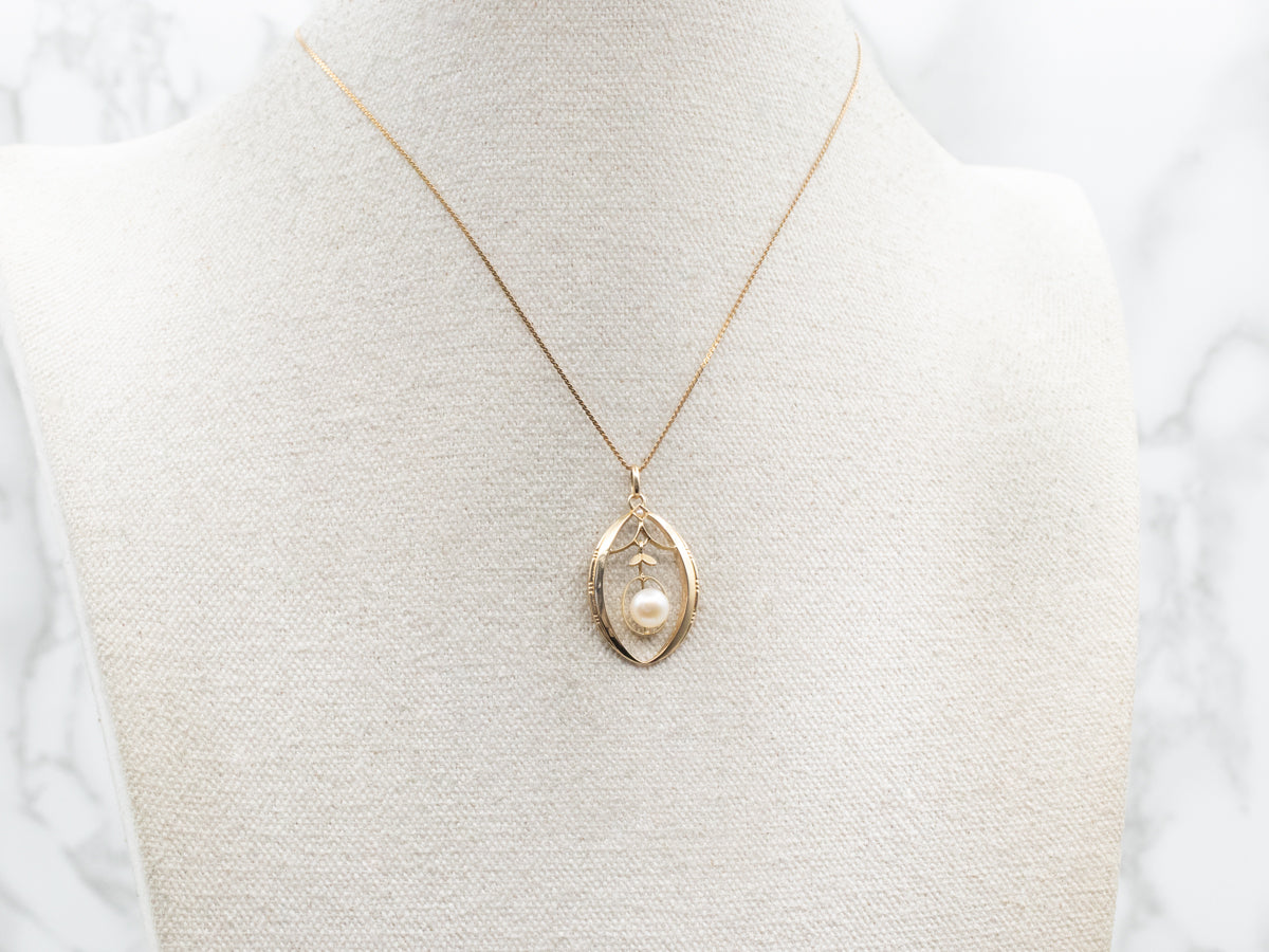 Vintage Seed Pearl and Gold Pendant with Swinging Pearl Center