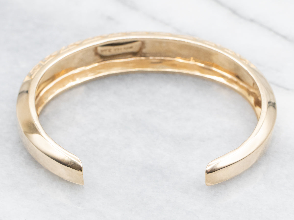 Stunning Yellow Gold Opal Inlay Cuff Bracelet