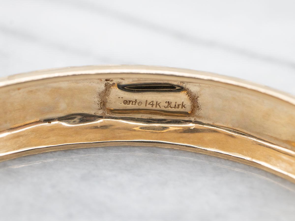 Stunning Yellow Gold Opal Inlay Cuff Bracelet