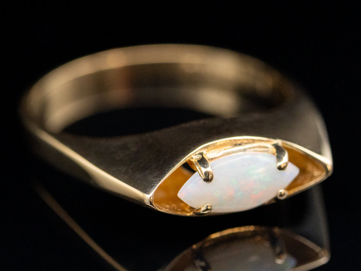 Vintage East to West Marquise Cut Australian Opal Ring