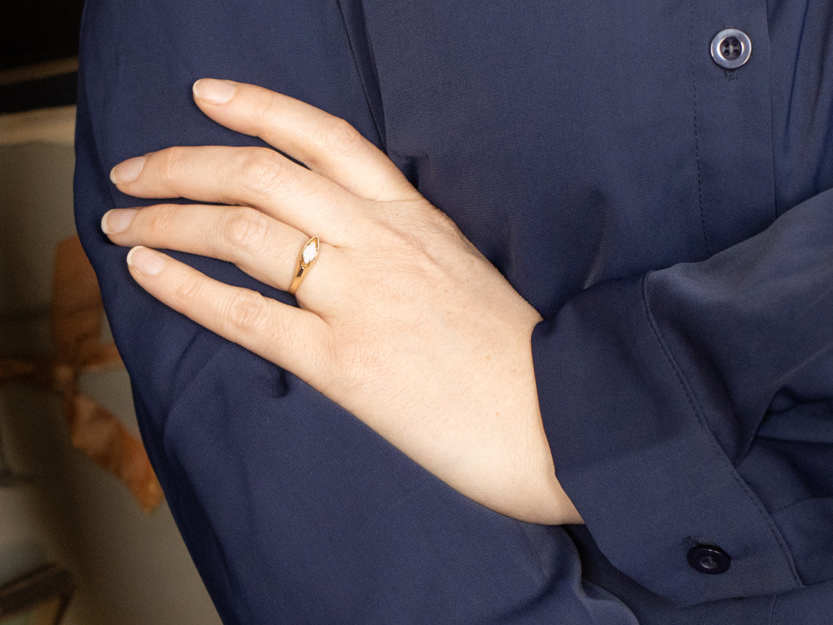 Vintage East to West Marquise Cut Australian Opal Ring