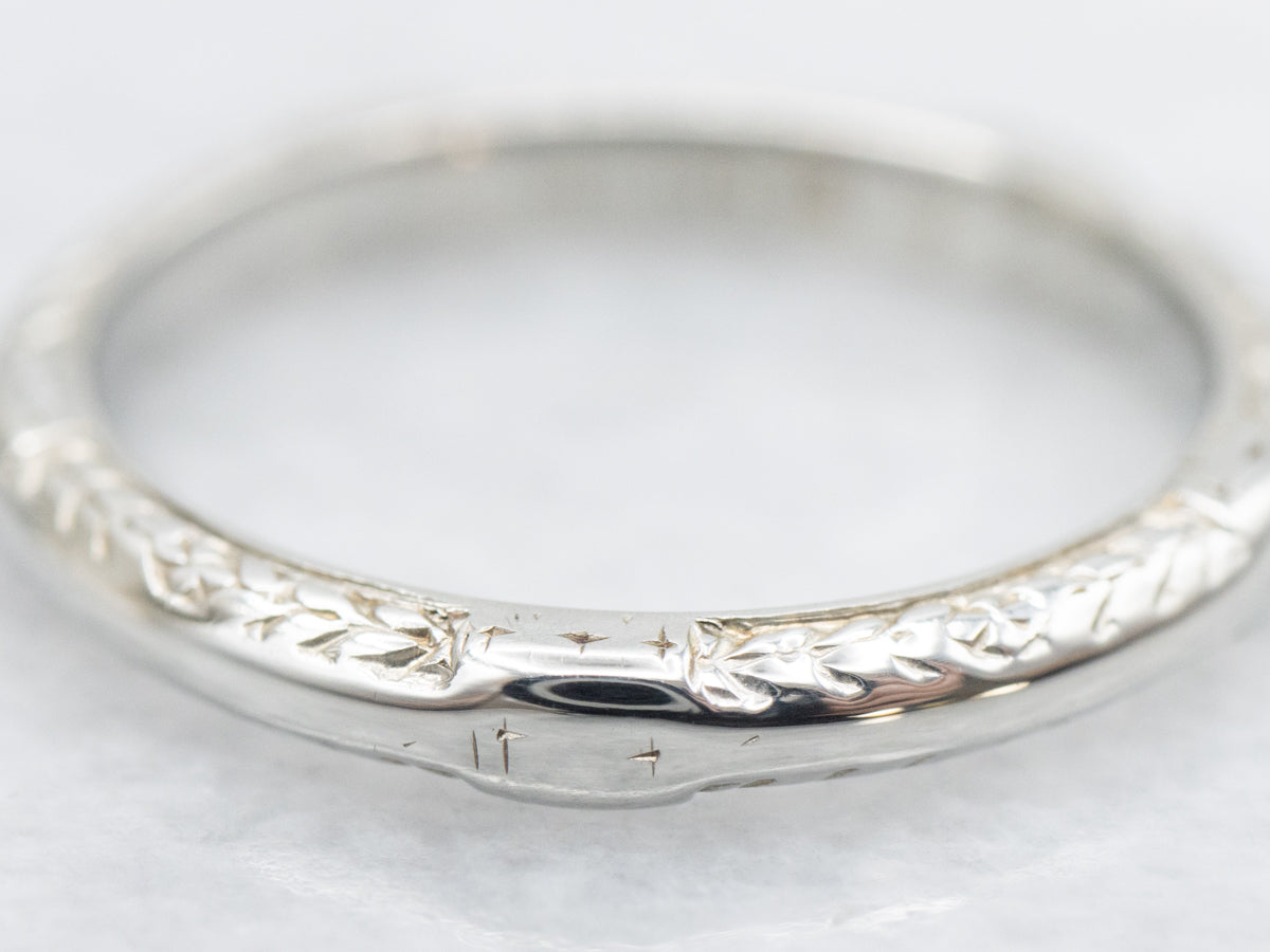 White Gold Etched Pattern Wedding Band