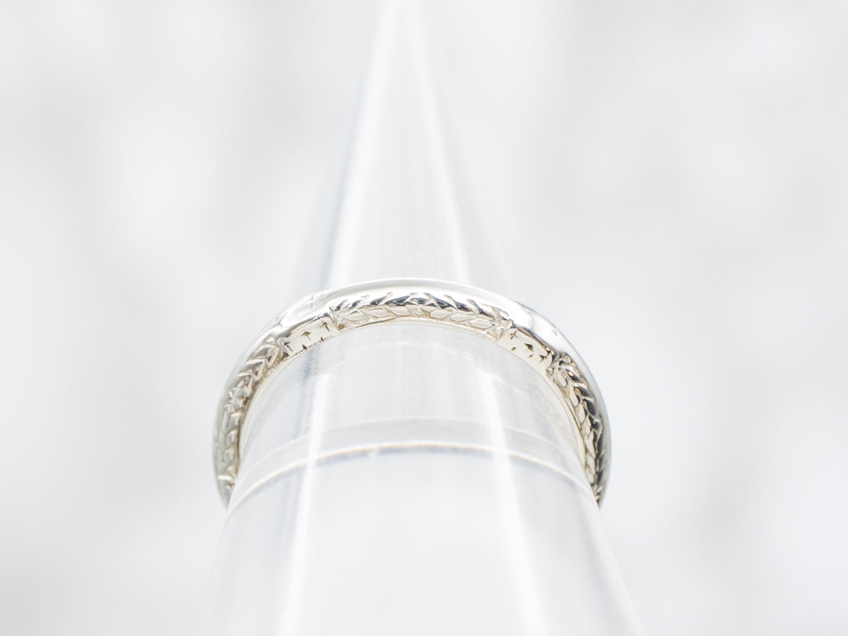 White Gold Etched Pattern Wedding Band