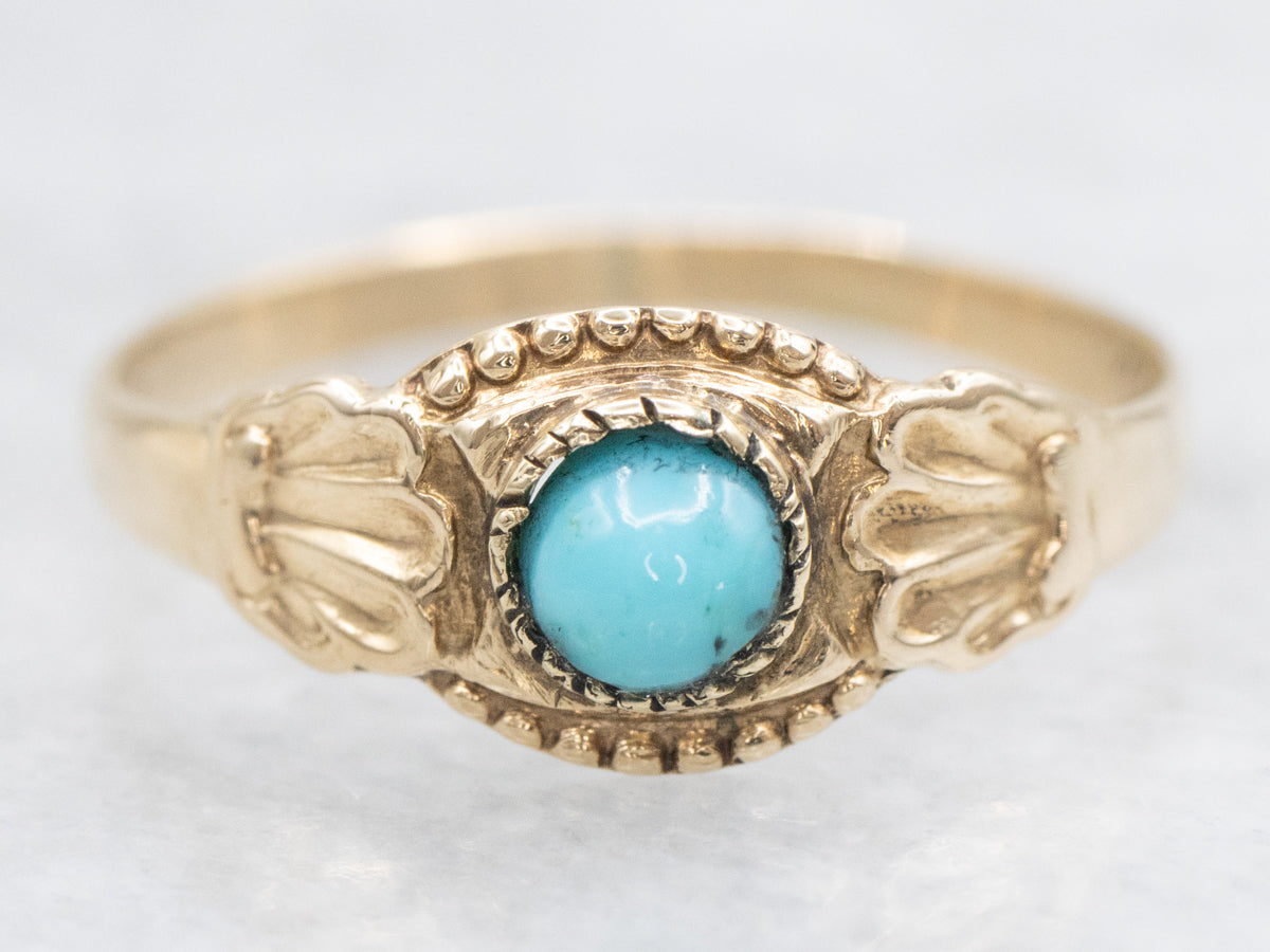 Vintage Turquoise Ring with Scallop Details