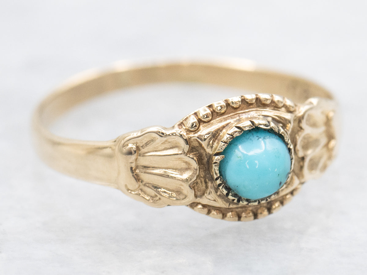 Vintage Turquoise Ring with Scallop Details