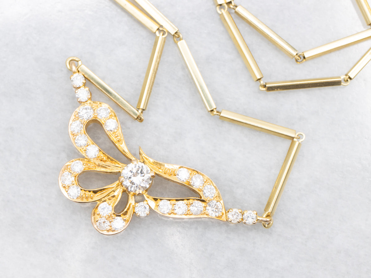 Gold Bar Link Diamond Necklace