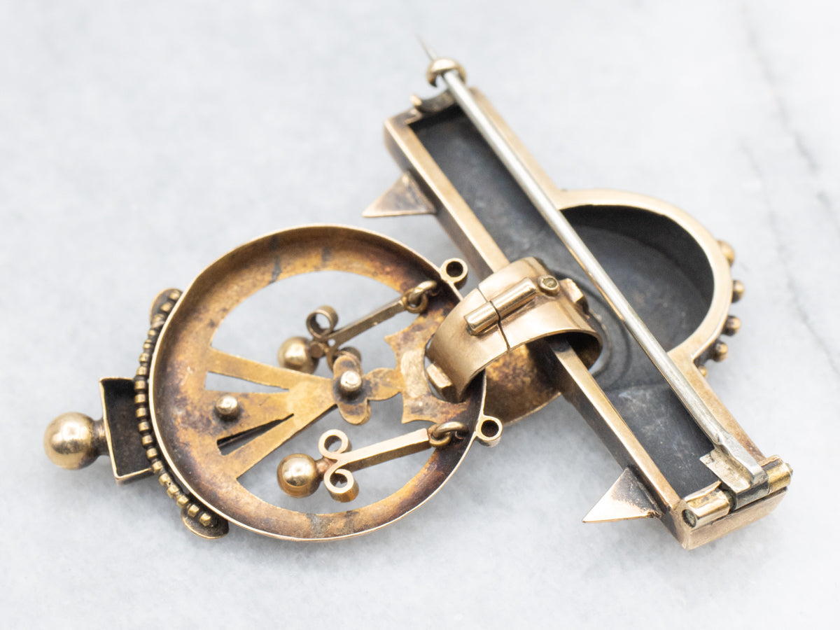 Victorian Gothic Enamel and Seed Pearl Brooch