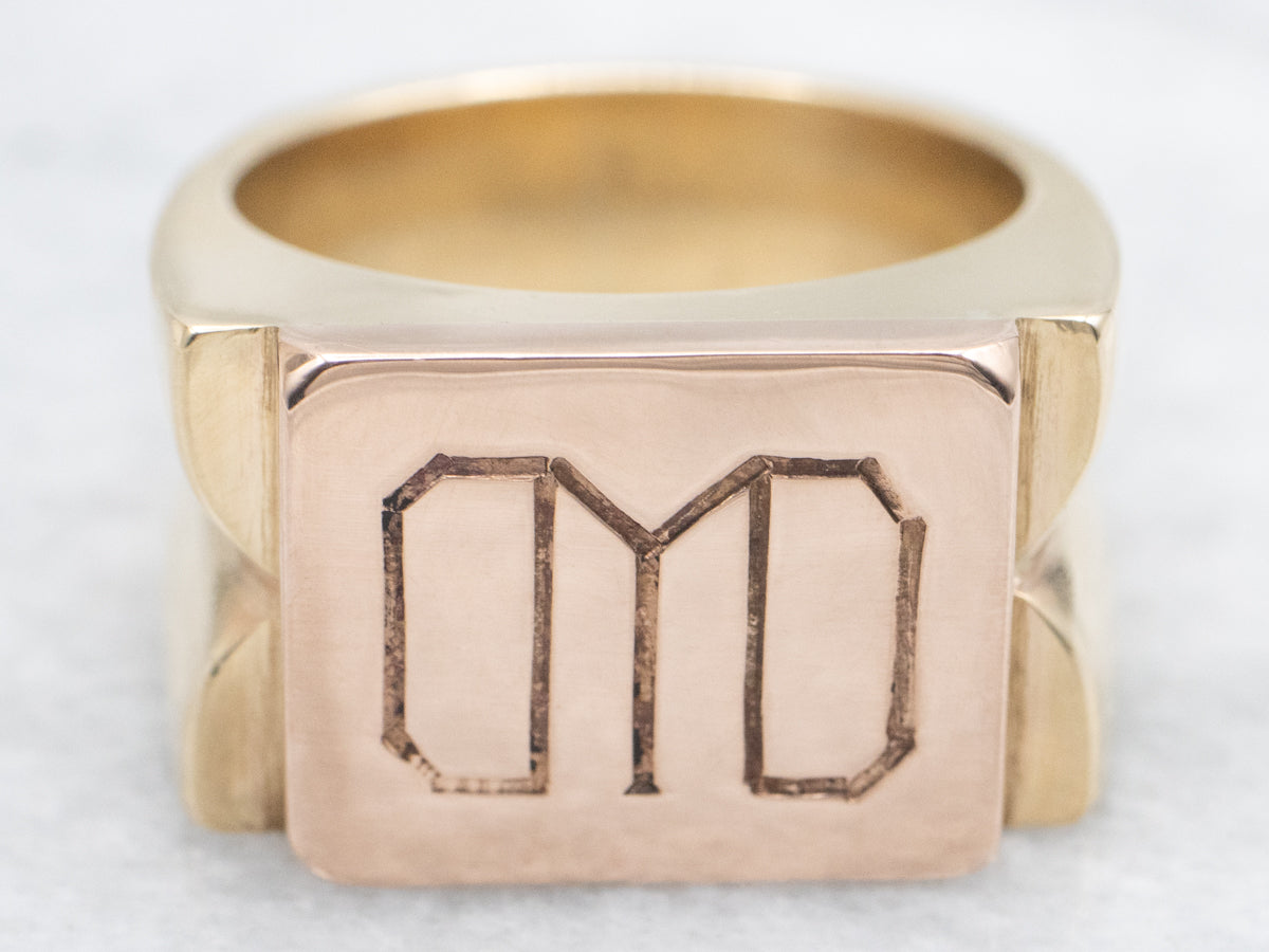 Bold Type Vintage Two Tone Gold Signet Ring