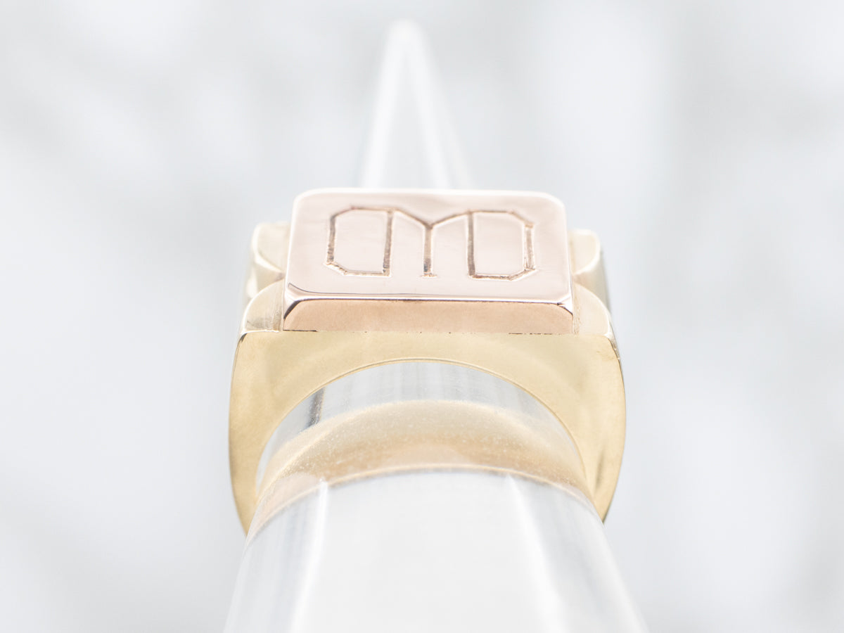 Bold Type Vintage Two Tone Gold Signet Ring