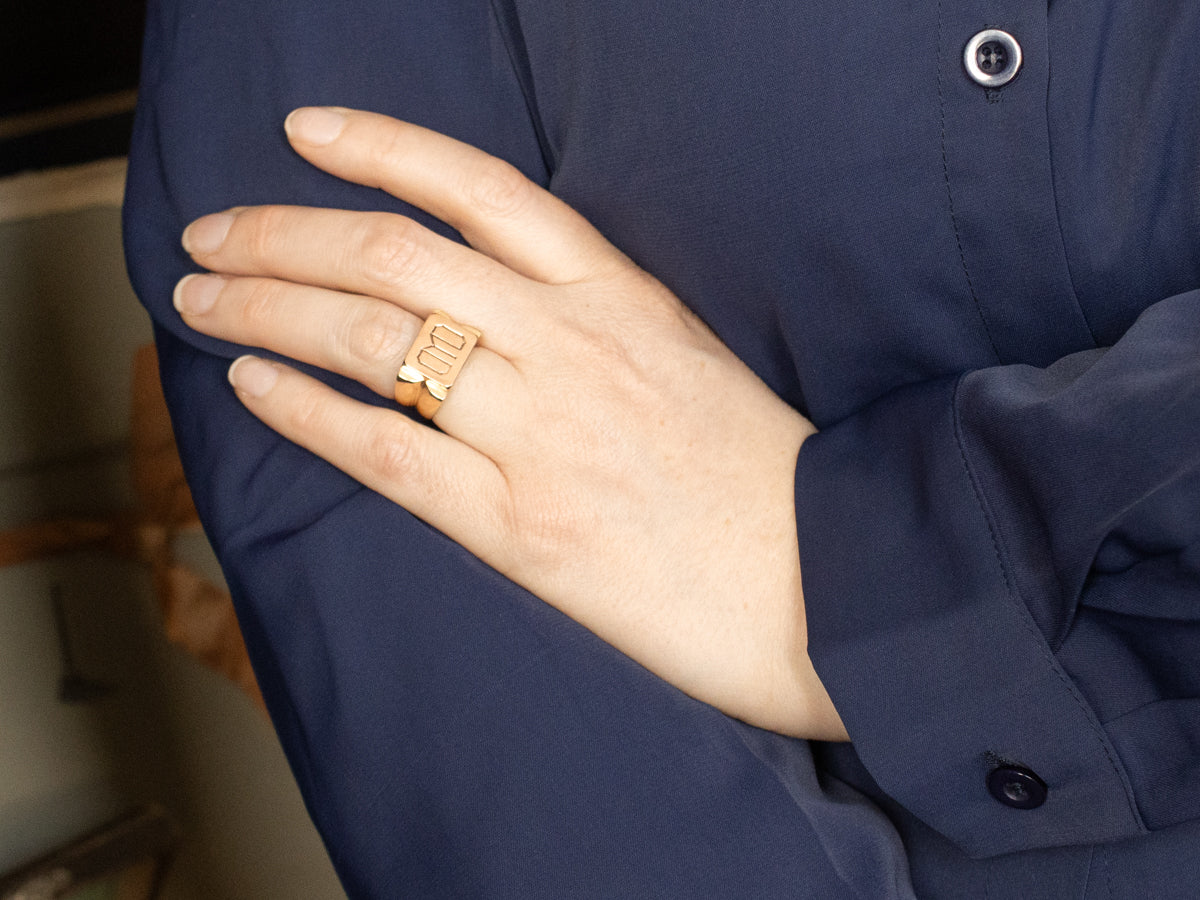 Bold Type Vintage Two Tone Gold Signet Ring