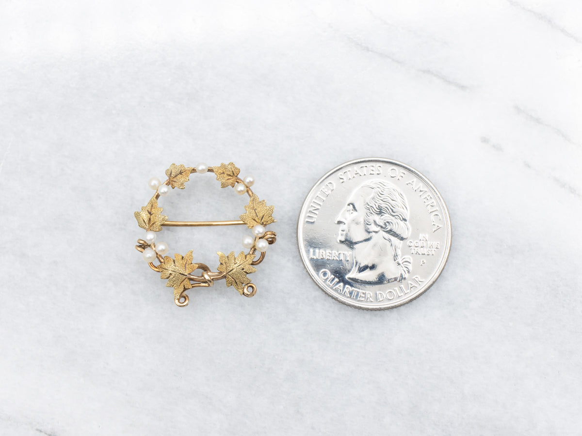 Art Nouveau Seed Pearl Grape Vine Circle Pin