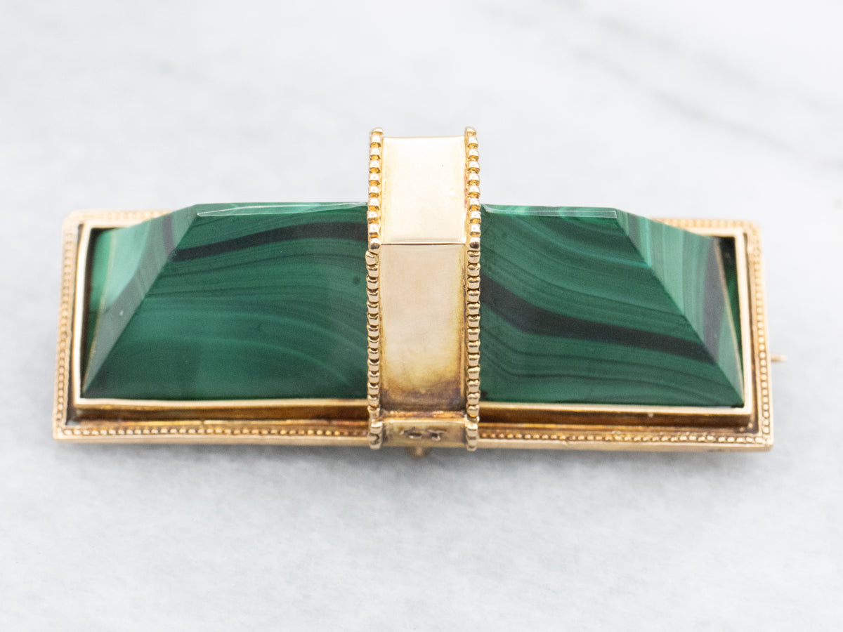 Stunning Victorian Era Malachite and Gold Brooch