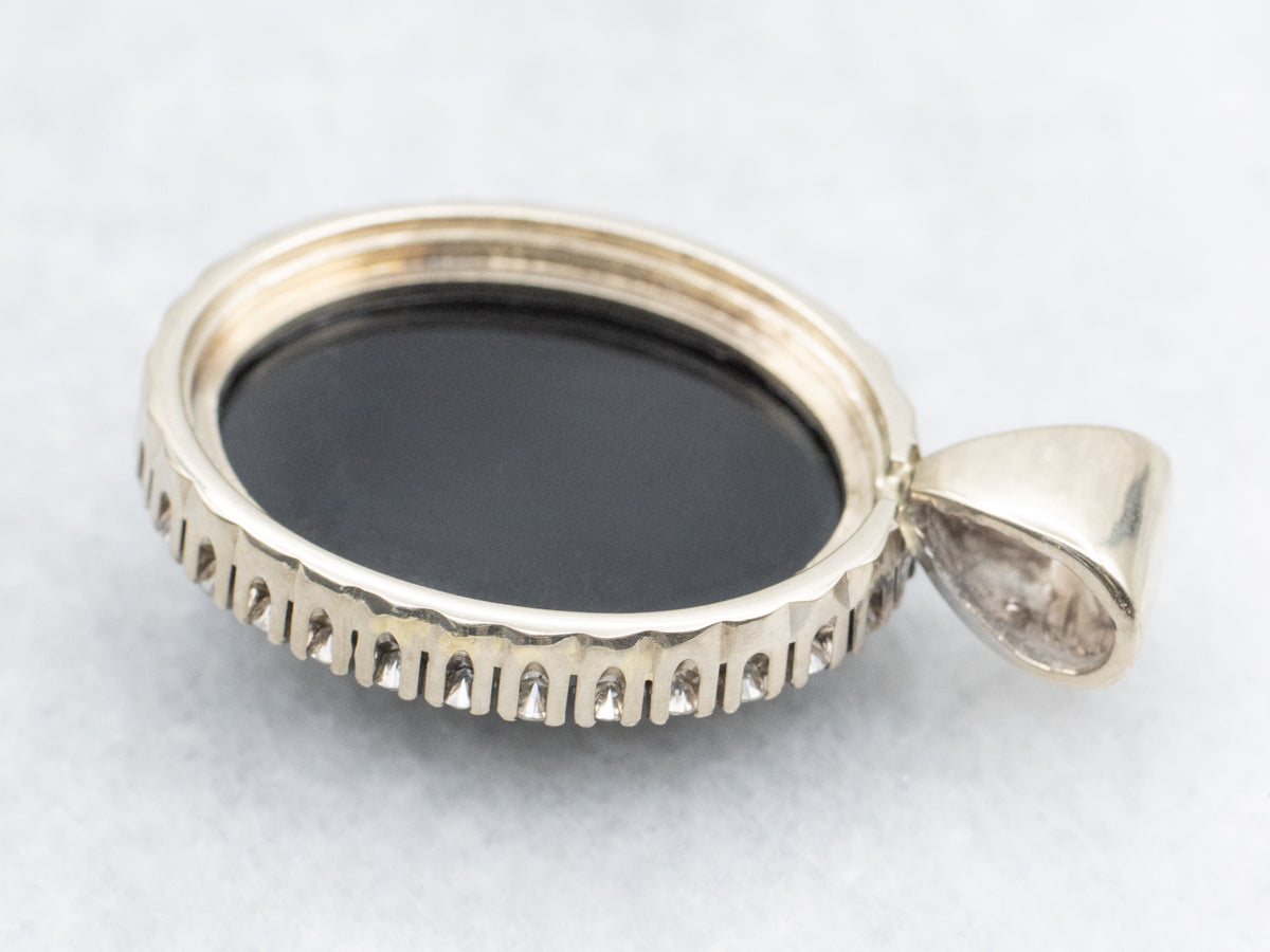 Gold Onyx and Diamond Halo Pendant