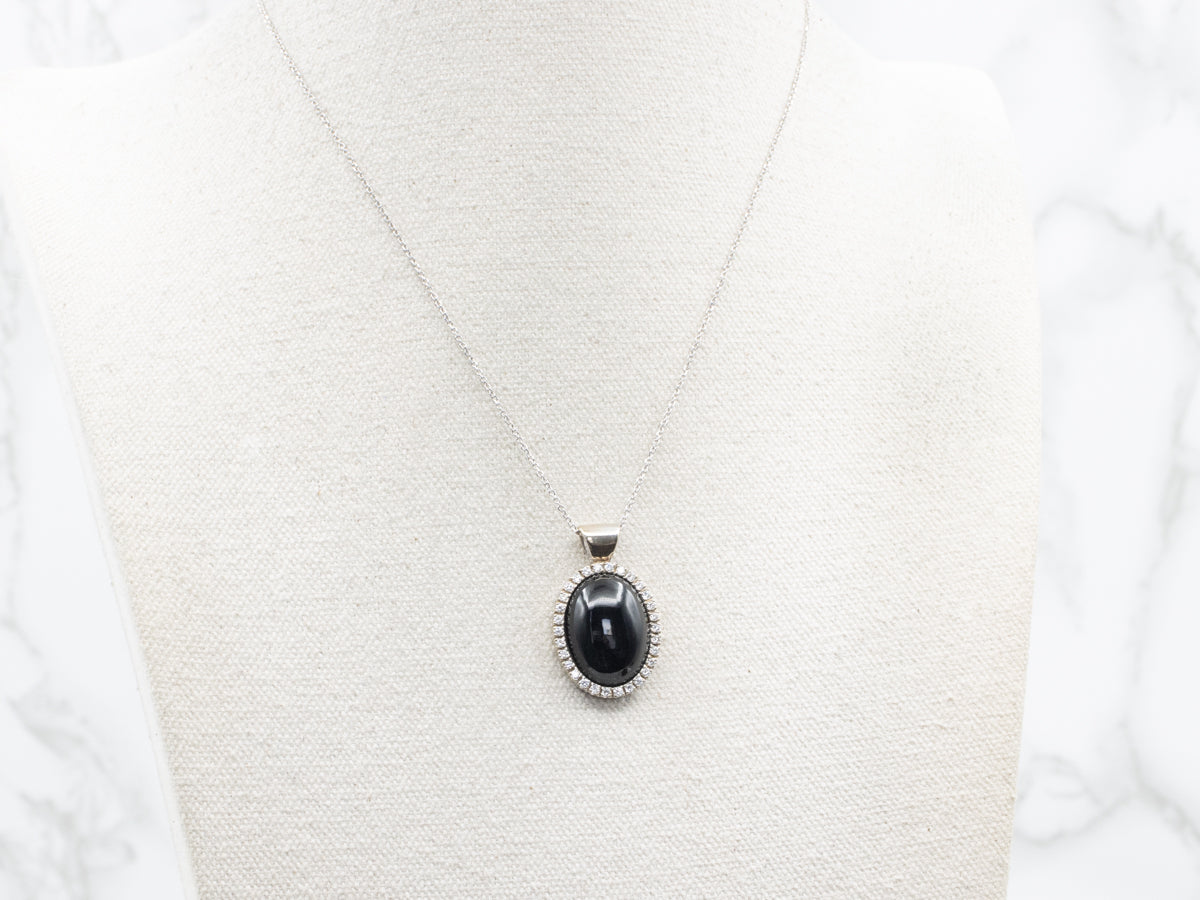 Gold Onyx and Diamond Halo Pendant