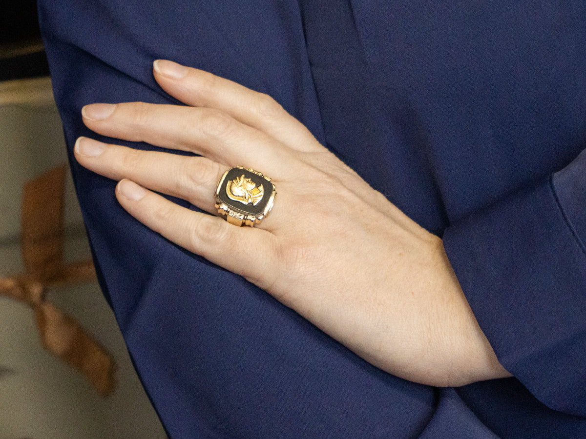 Men's Mid-Century Onyx Roman Solider Gold Cameo Ring