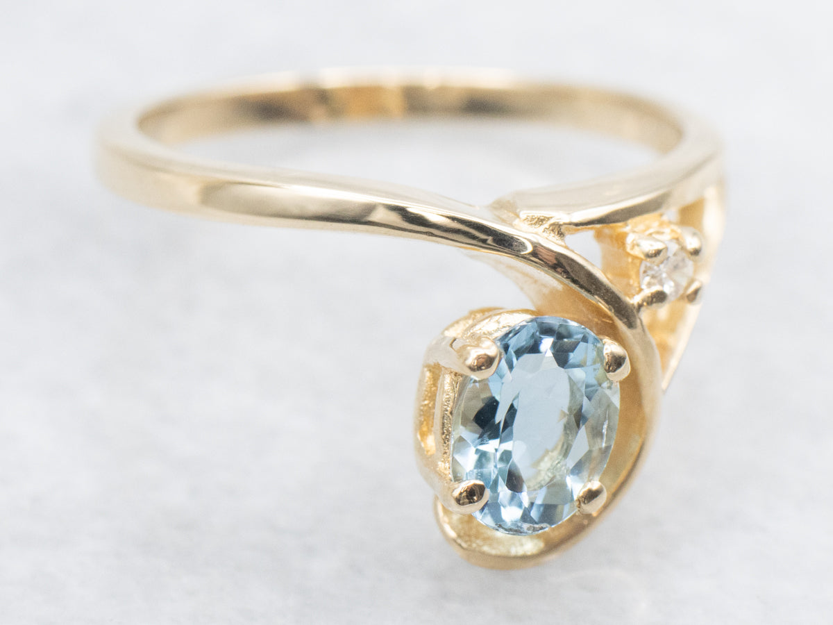 Modernist Gold Aquamarine and Diamond Ring