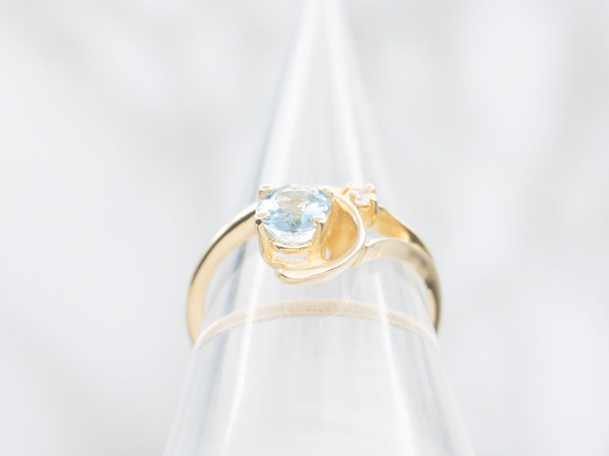 Modernist Gold Aquamarine and Diamond Ring