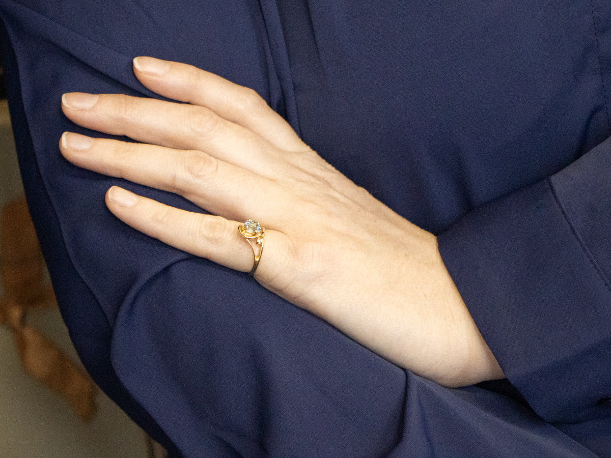 Modernist Gold Aquamarine and Diamond Ring