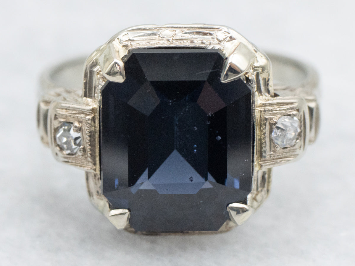 Late Art Deco Blue Spinel and Diamond Ring