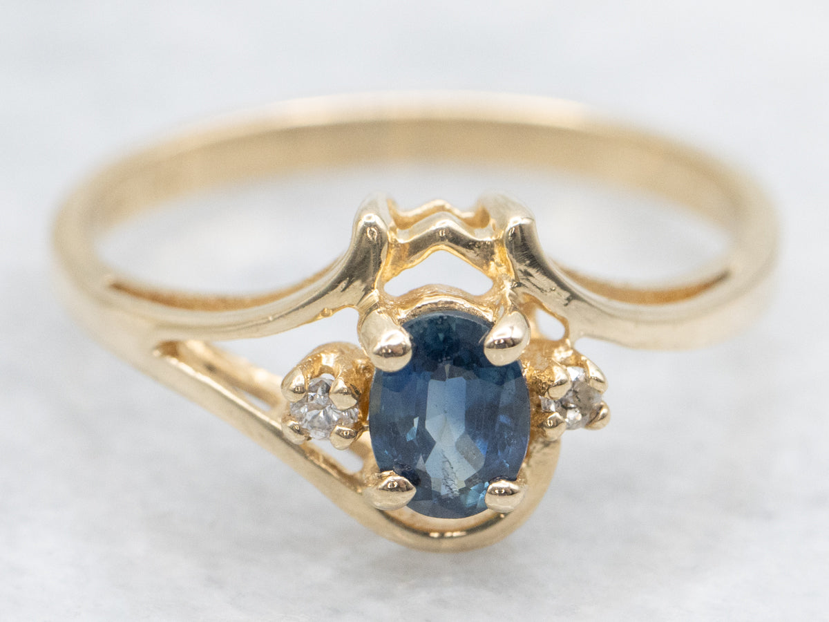 Yellow Gold Sapphire and Diamond Bypass Ring