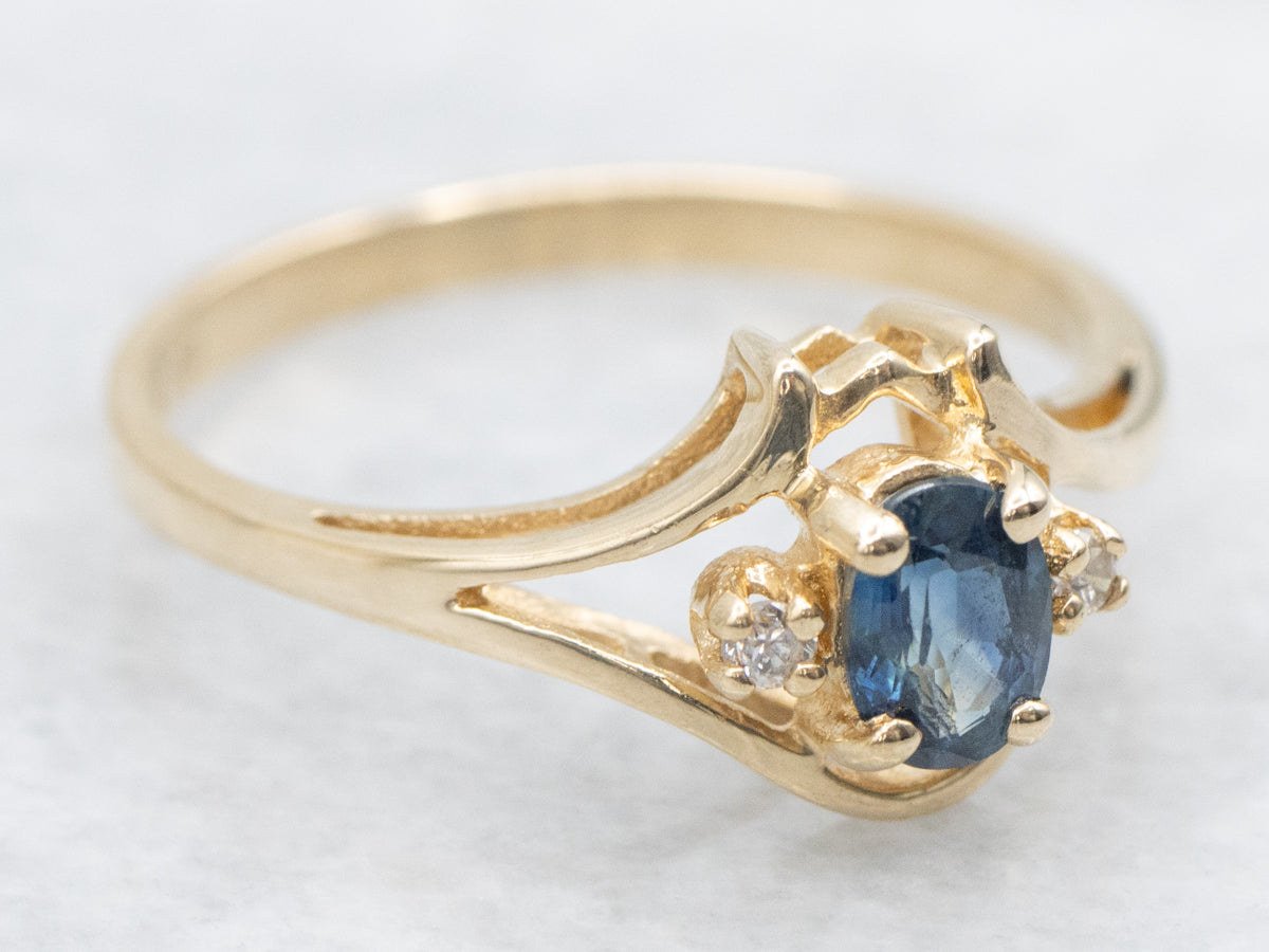 Yellow Gold Sapphire and Diamond Bypass Ring