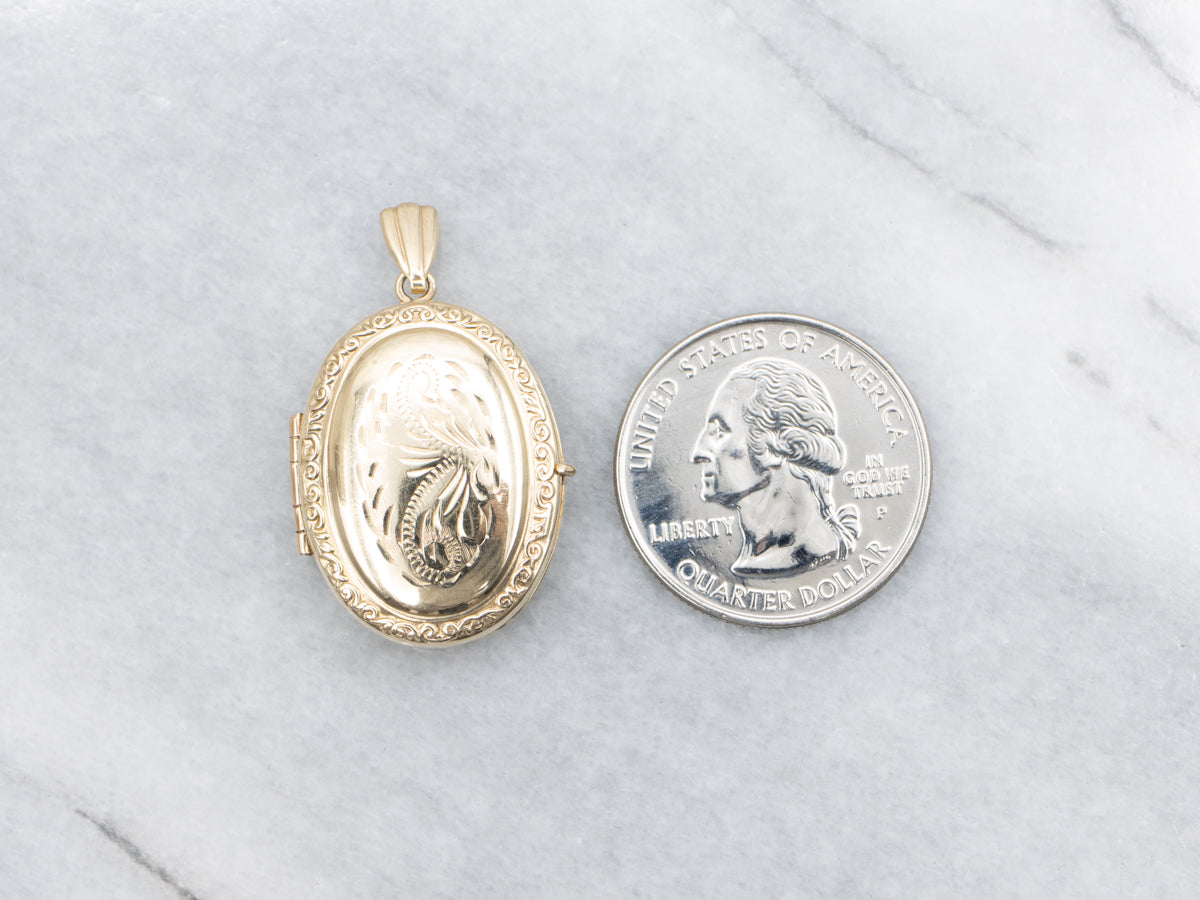 Vintage Gold Oval Floral Engraved Locket