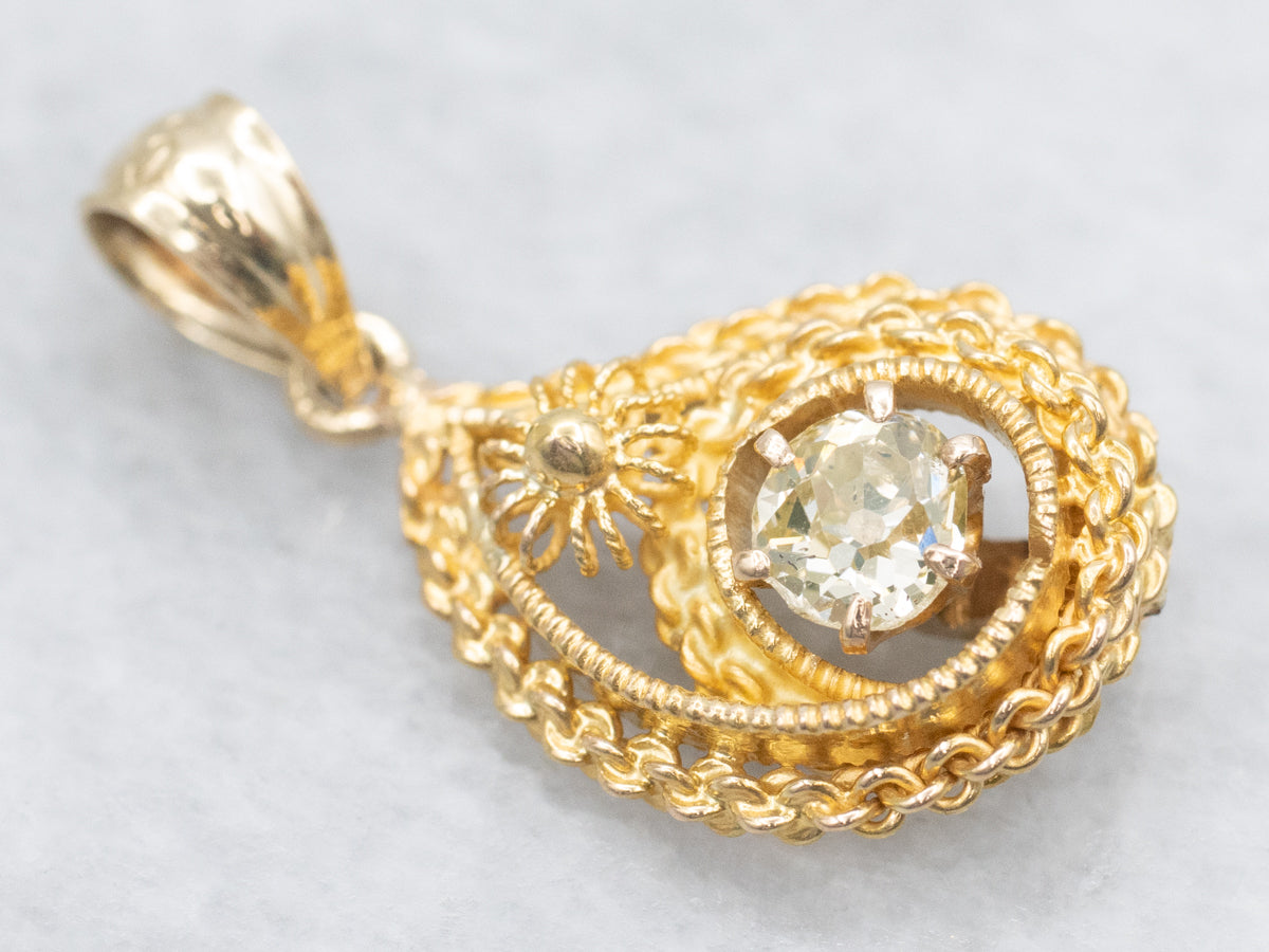 Old Mine Cut Diamond Floral Paisley Pendant