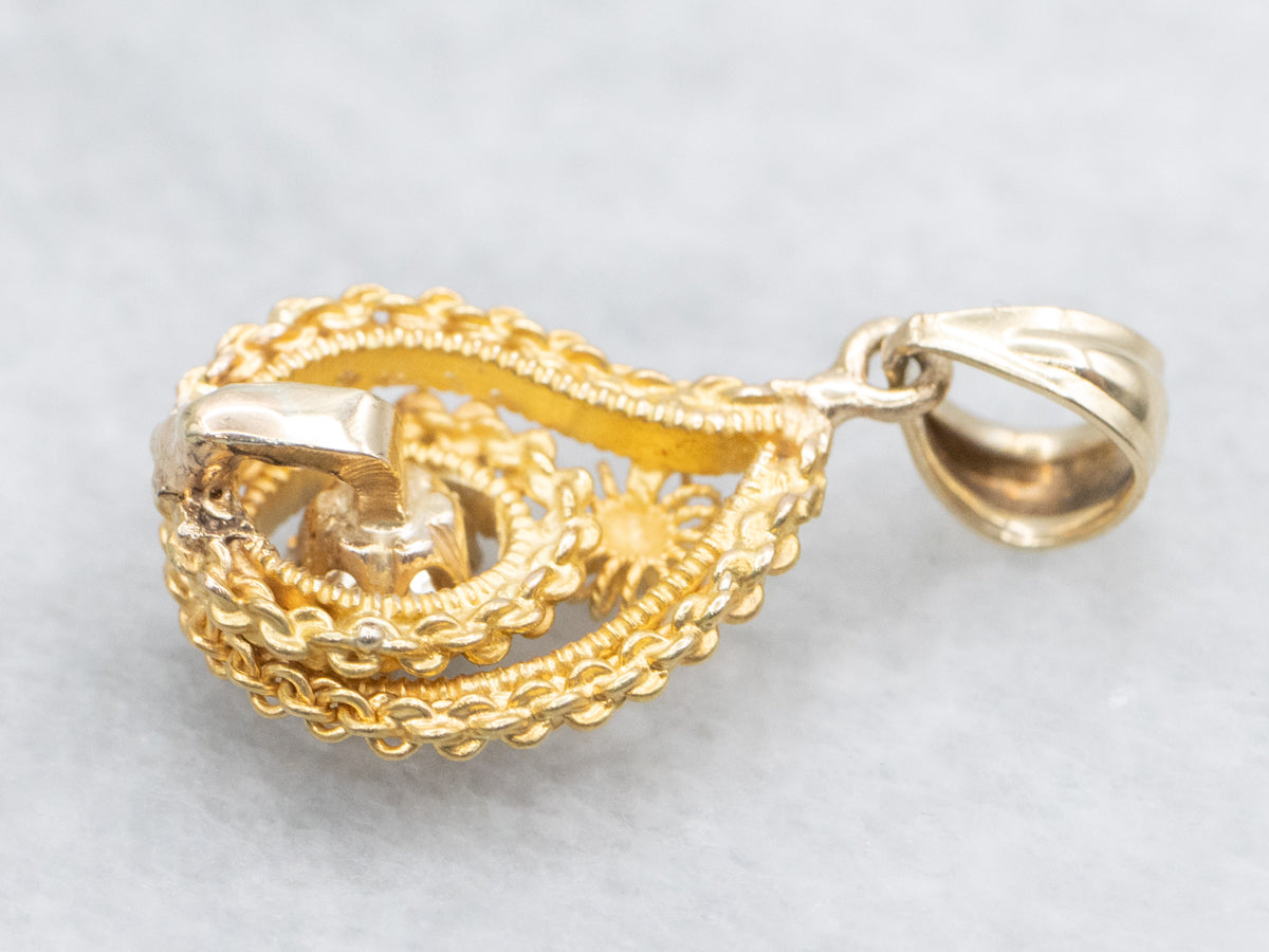 Old Mine Cut Diamond Floral Paisley Pendant