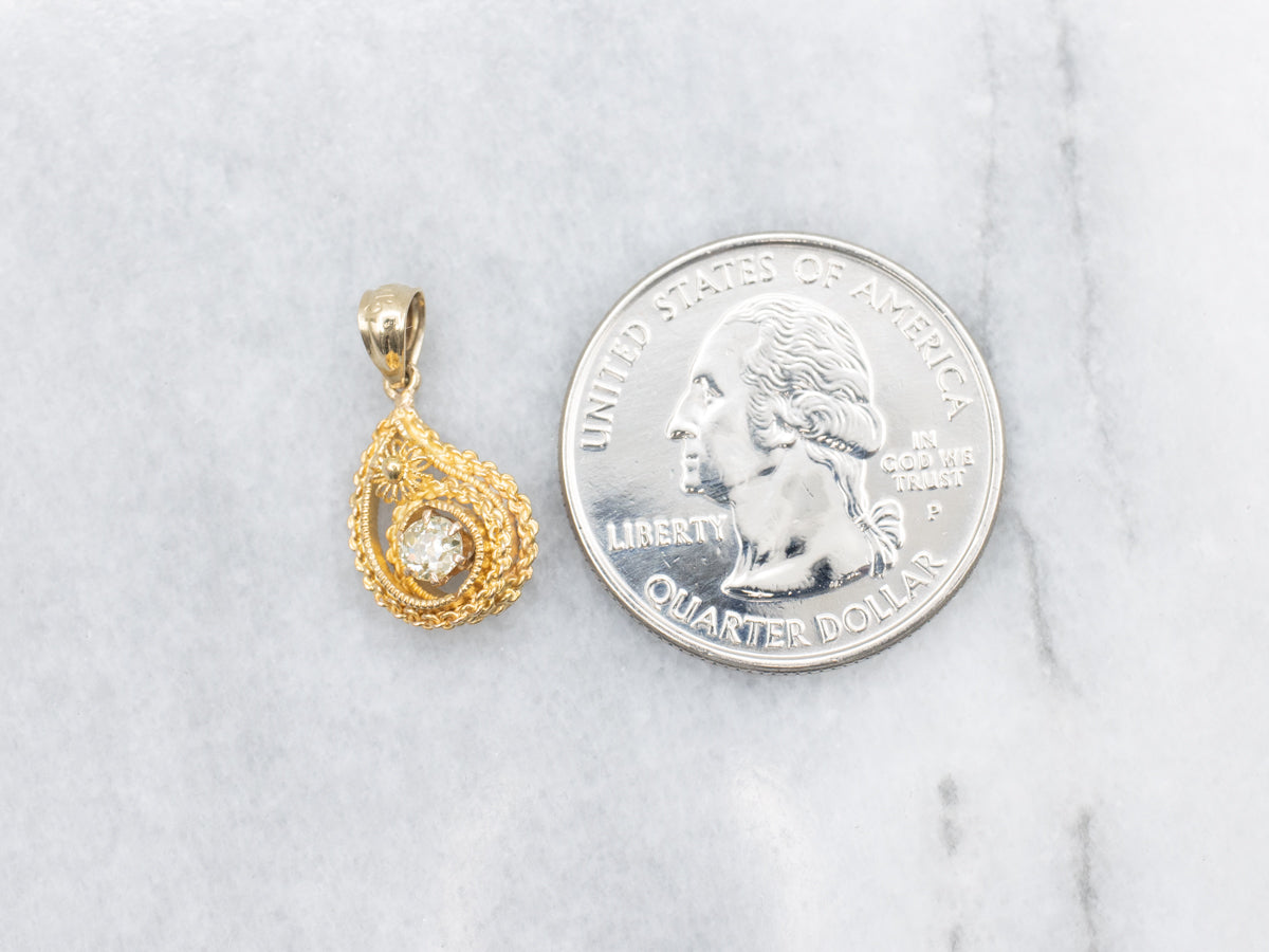 Old Mine Cut Diamond Floral Paisley Pendant