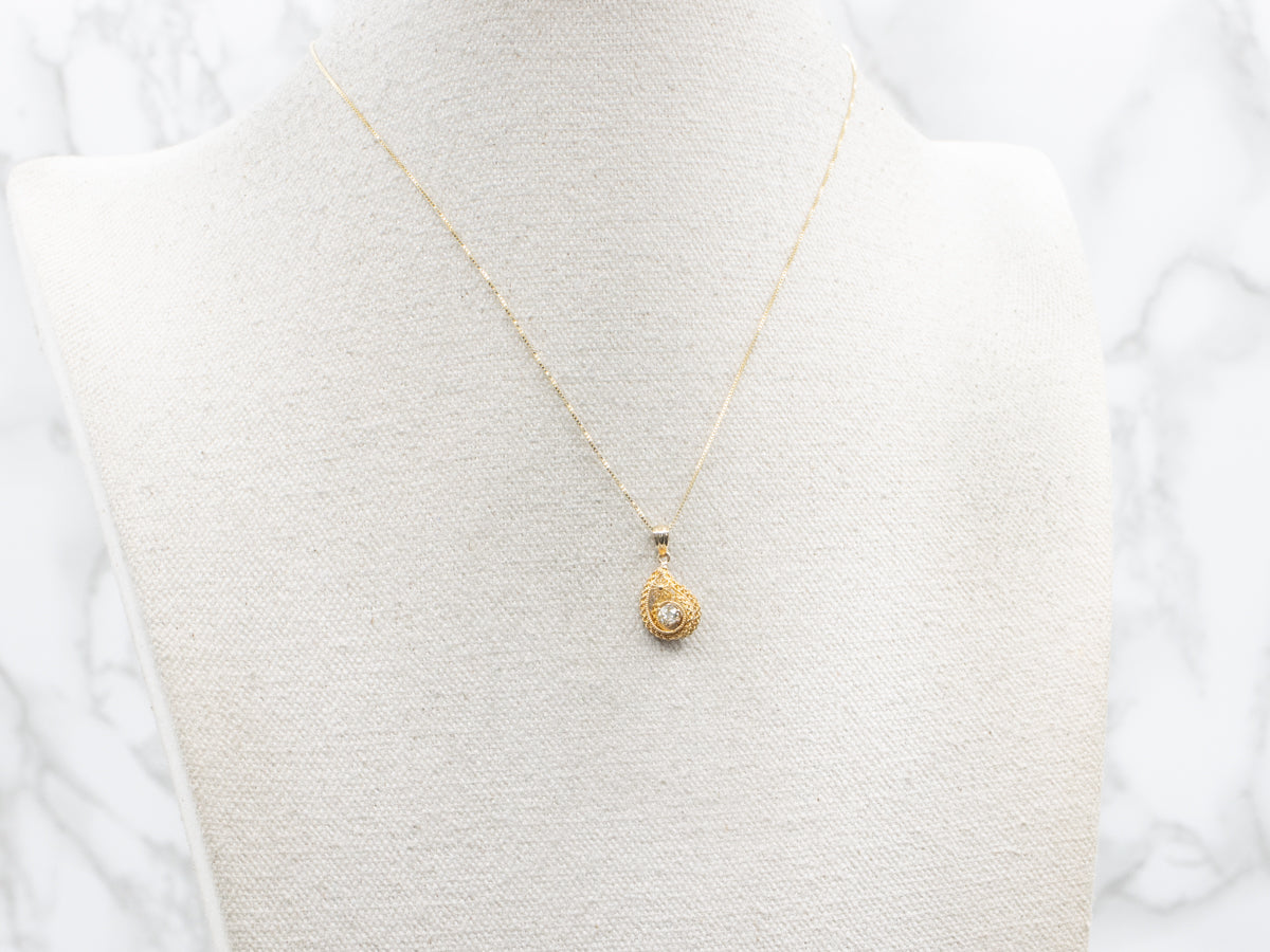 Old Mine Cut Diamond Floral Paisley Pendant