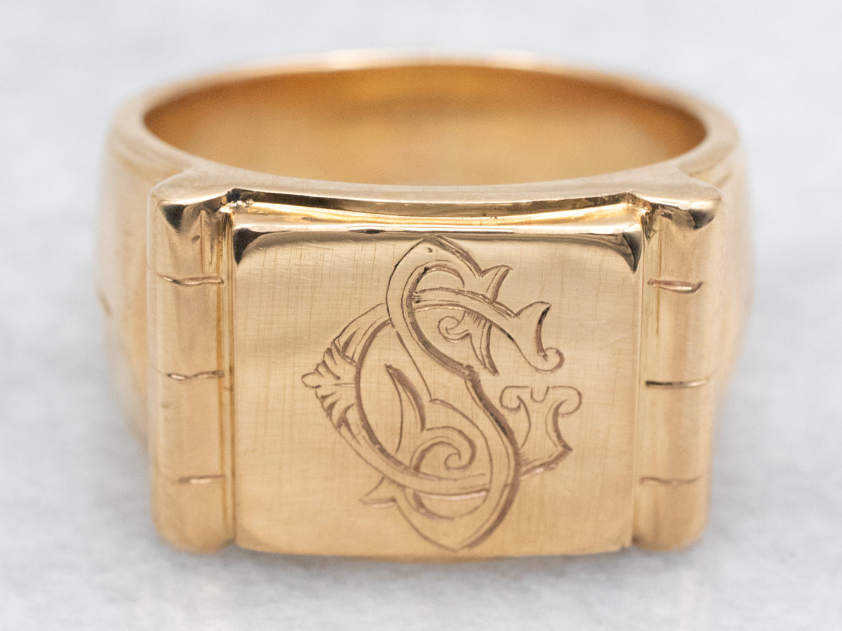 Bold Vintage Gold "SC" Monogrammed Signet Ring