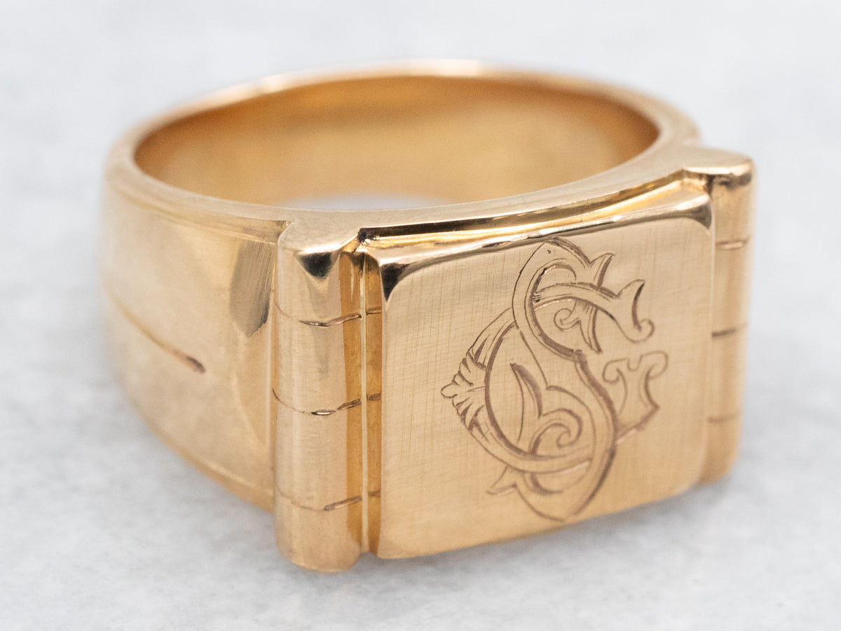 Bold Vintage Gold "SC" Monogrammed Signet Ring