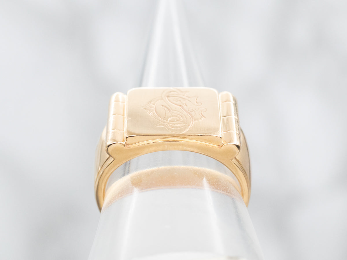 Bold Vintage Gold "SC" Monogrammed Signet Ring