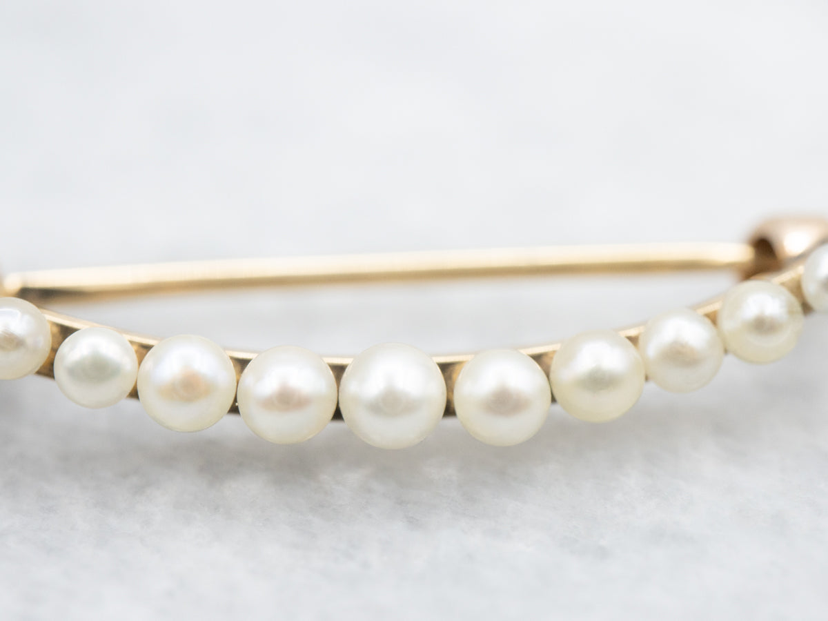 Antique Gold Seed Pearl Crescent Moon Pin