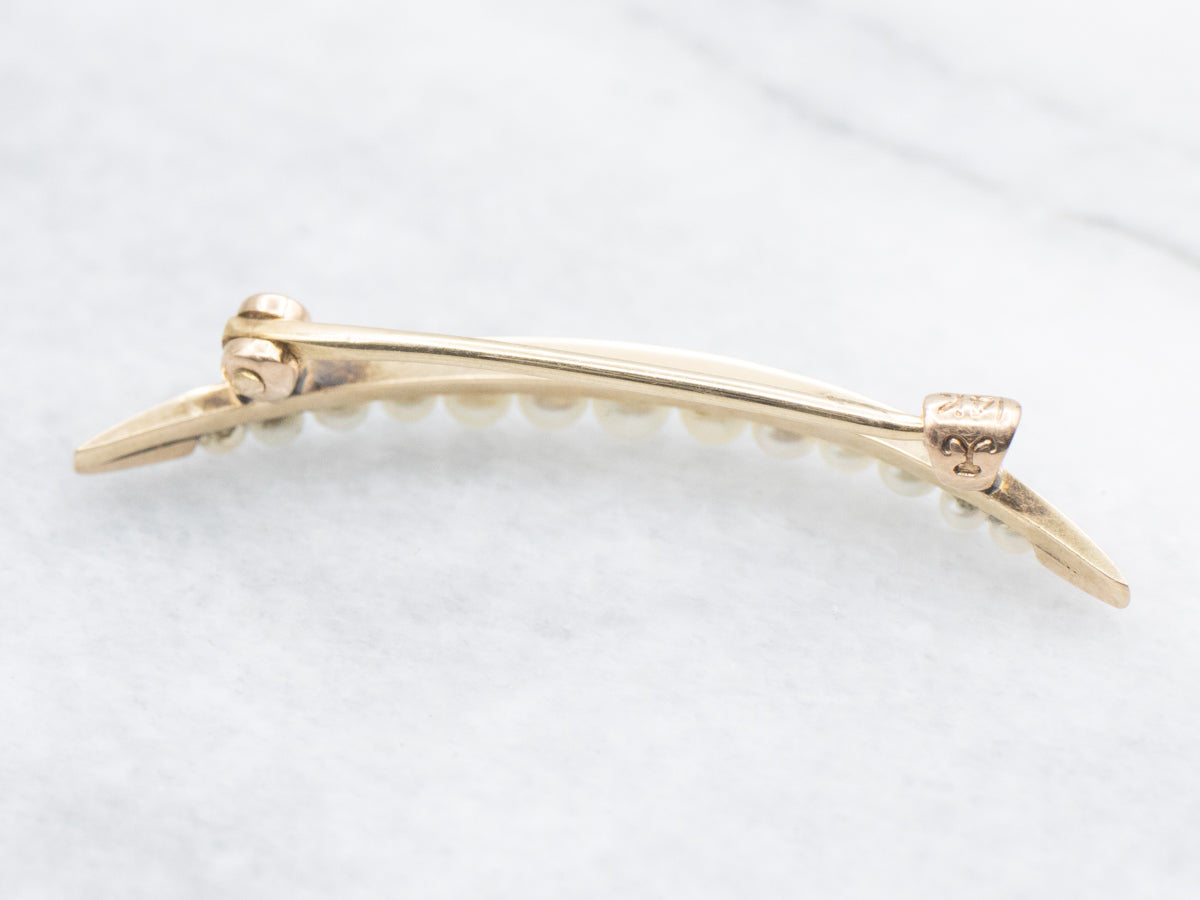 Antique Gold Seed Pearl Crescent Moon Pin