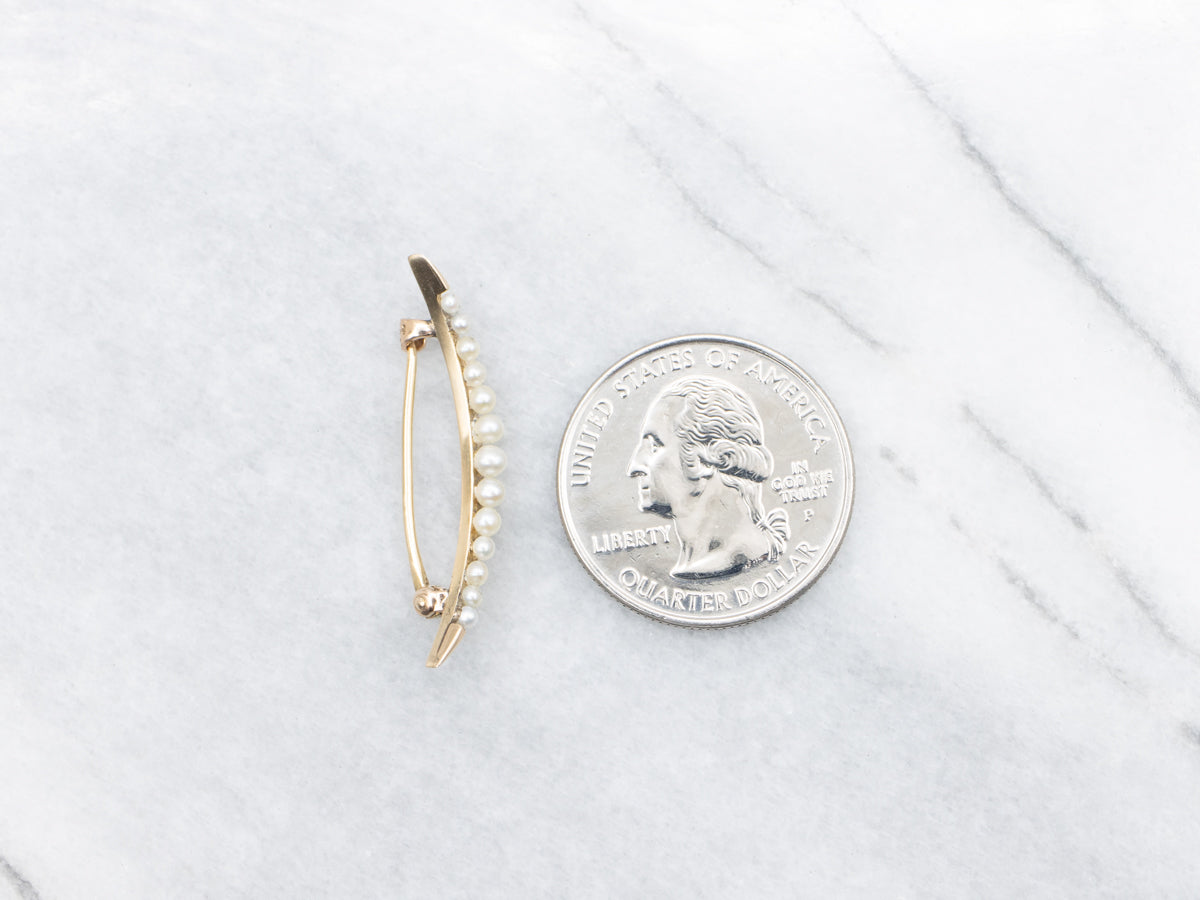 Antique Gold Seed Pearl Crescent Moon Pin