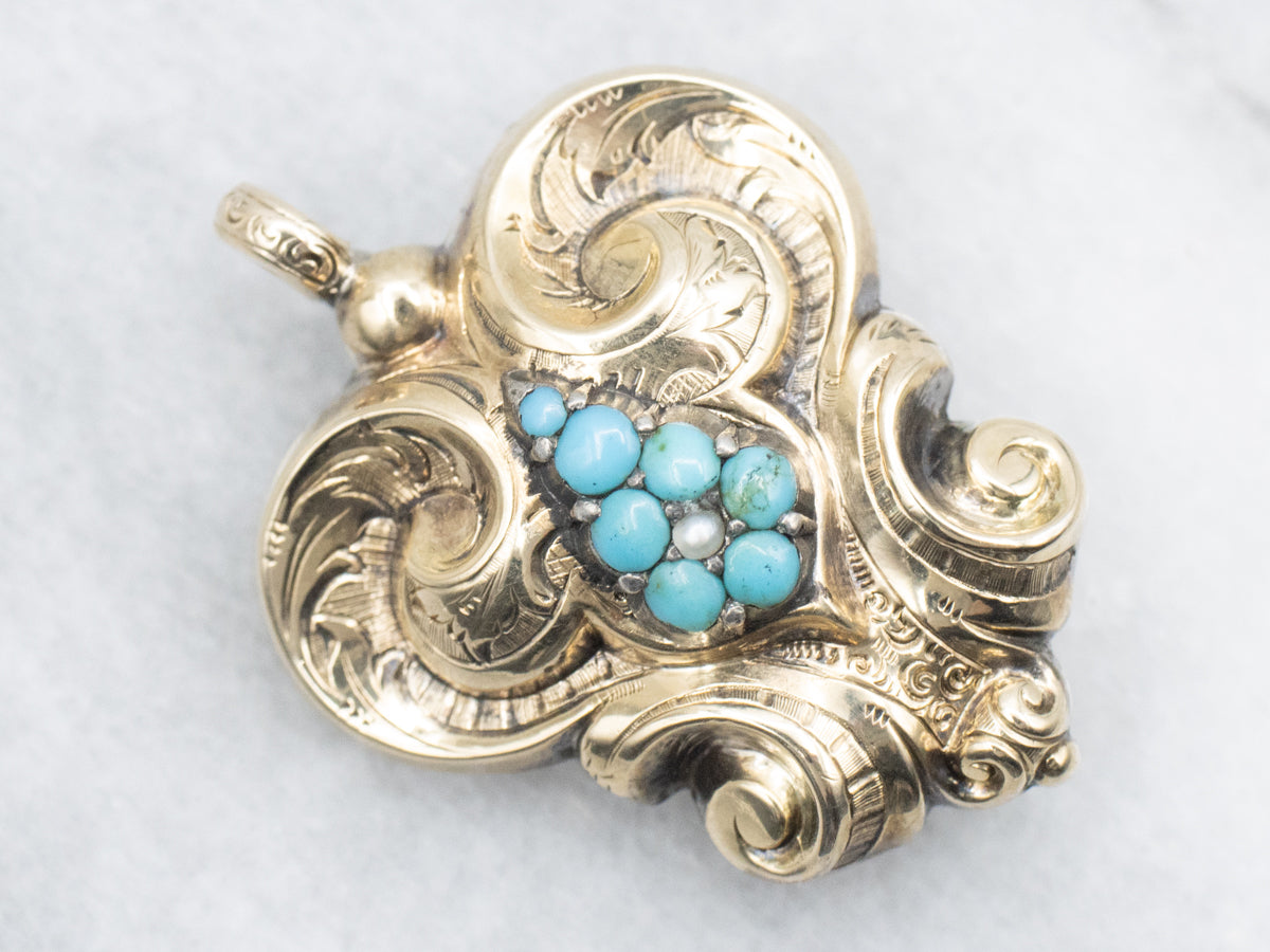 Victorian Turquoise and Seed Pearl Pin or Pendant