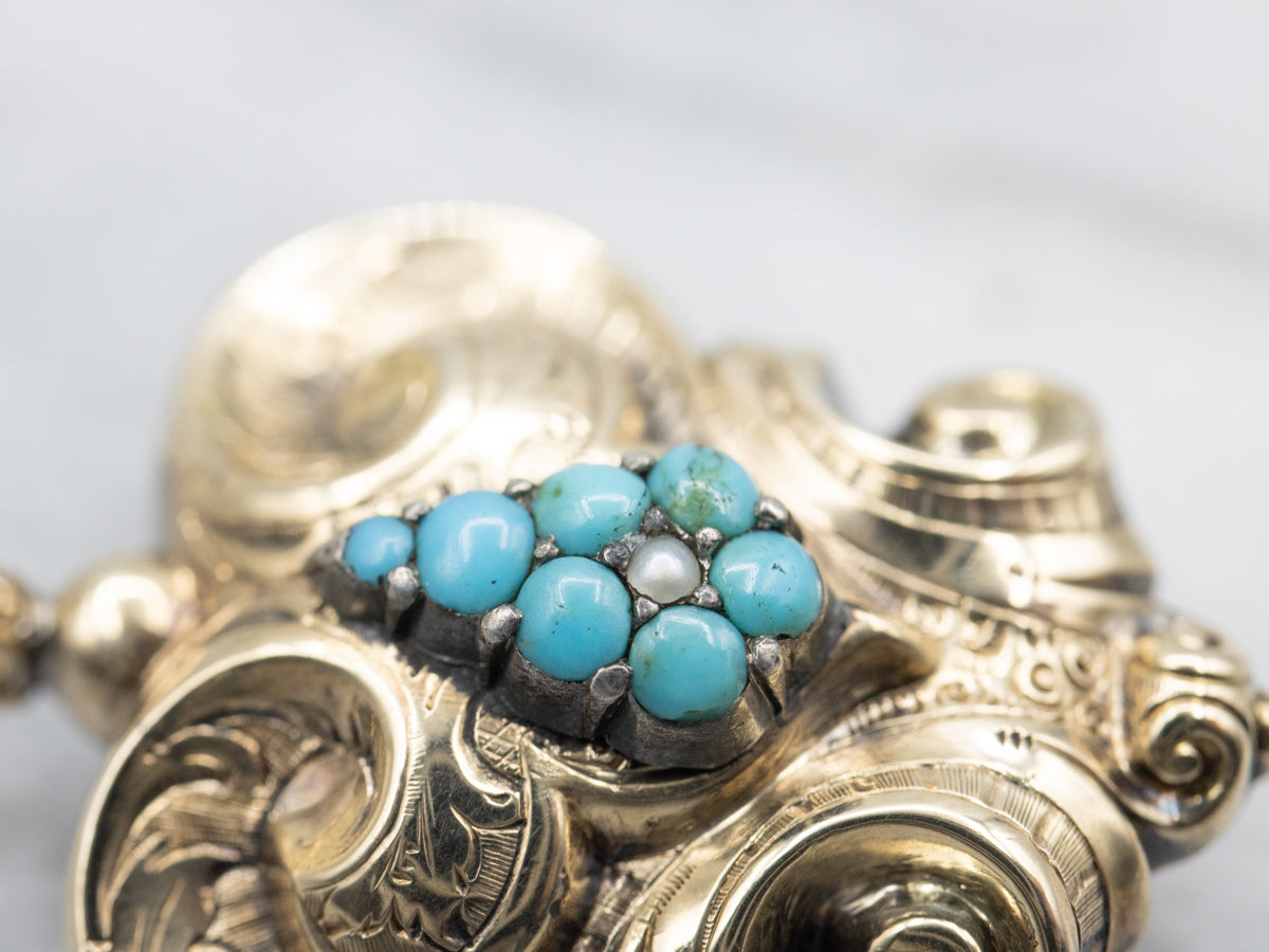 Victorian Turquoise and Seed Pearl Pin or Pendant