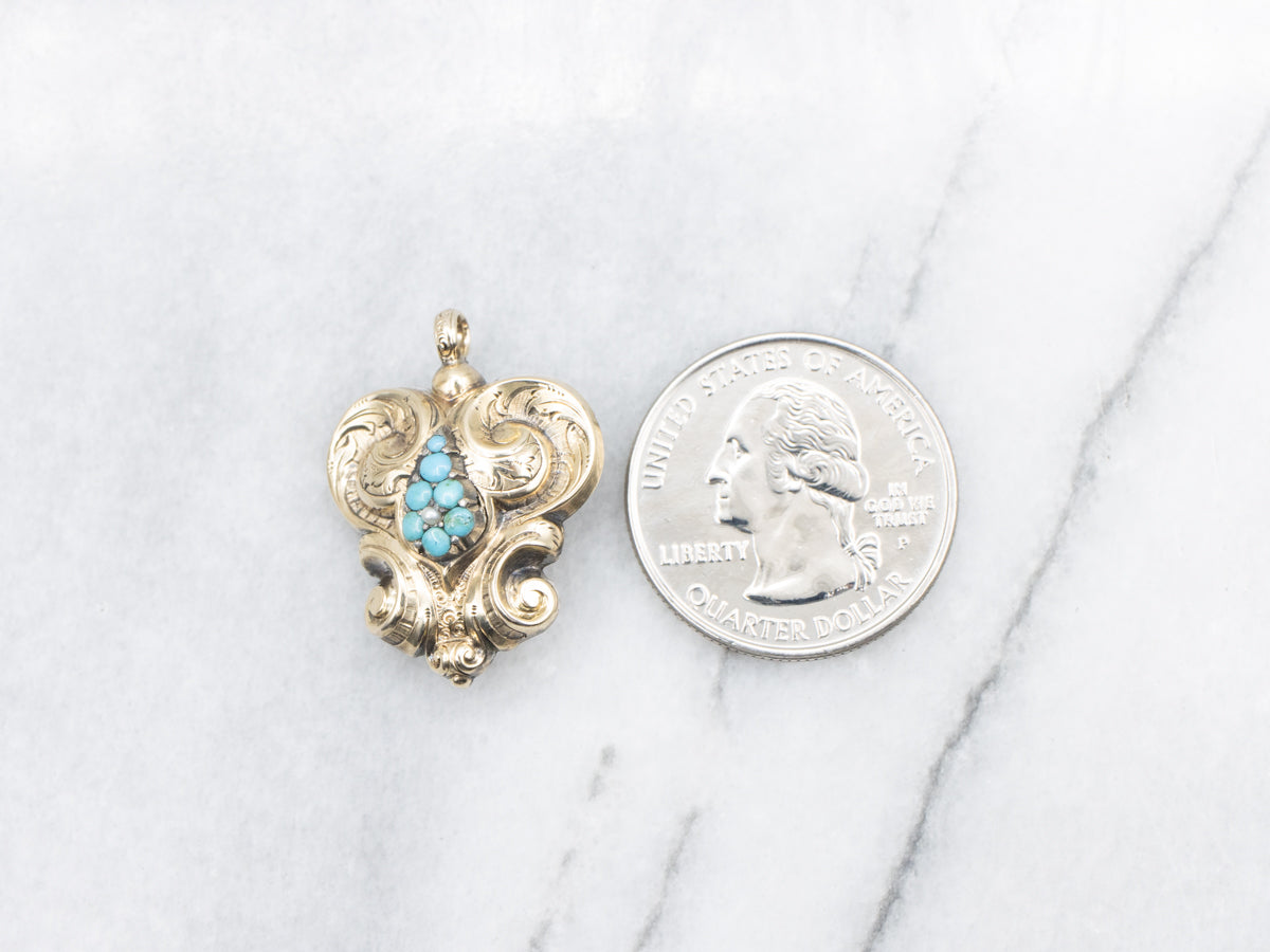 Victorian Turquoise and Seed Pearl Pin or Pendant