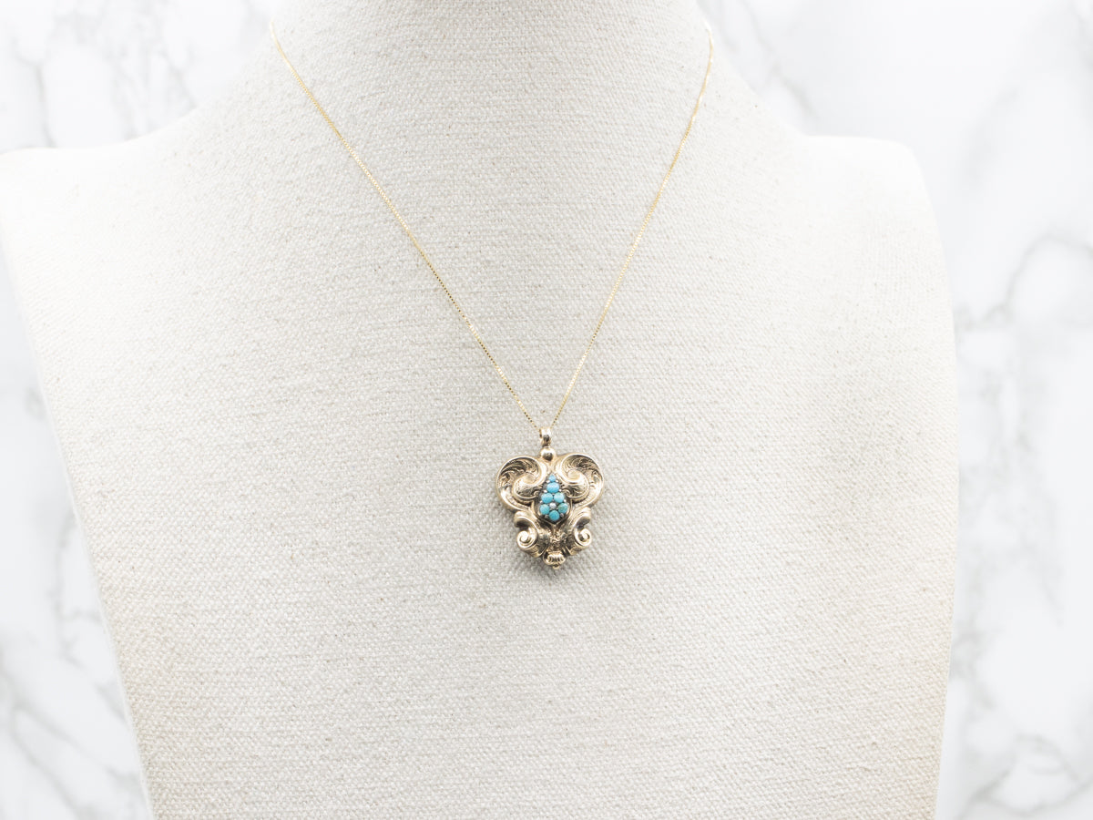 Victorian Turquoise and Seed Pearl Pin or Pendant