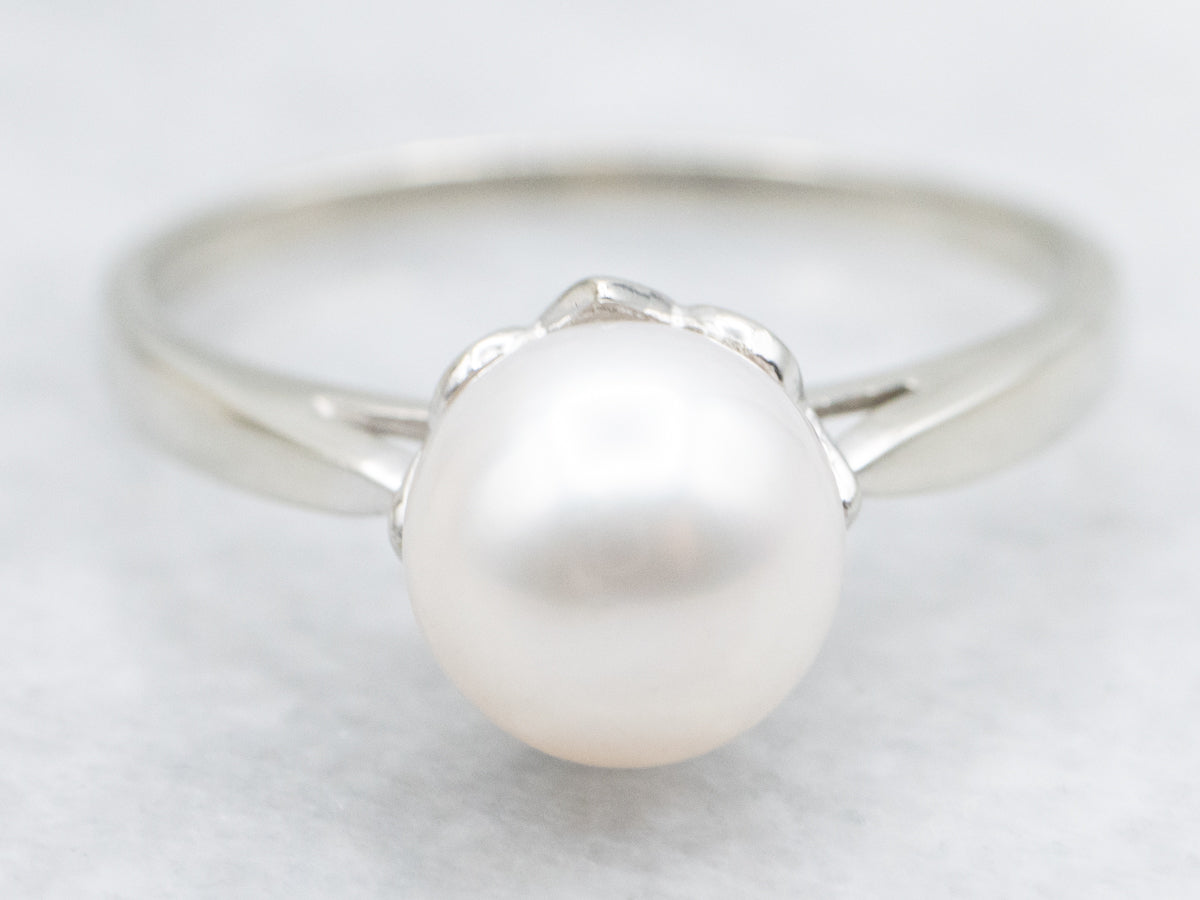 Pink Luster Pearl Solitaire Ring in White Gold
