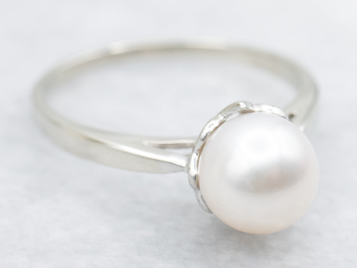 Pink Luster Pearl Solitaire Ring in White Gold