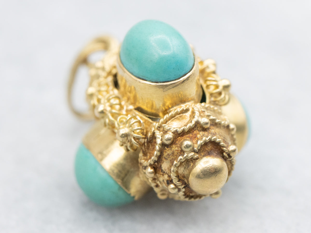 Gorgeous Italian Gold Turquoise Fob