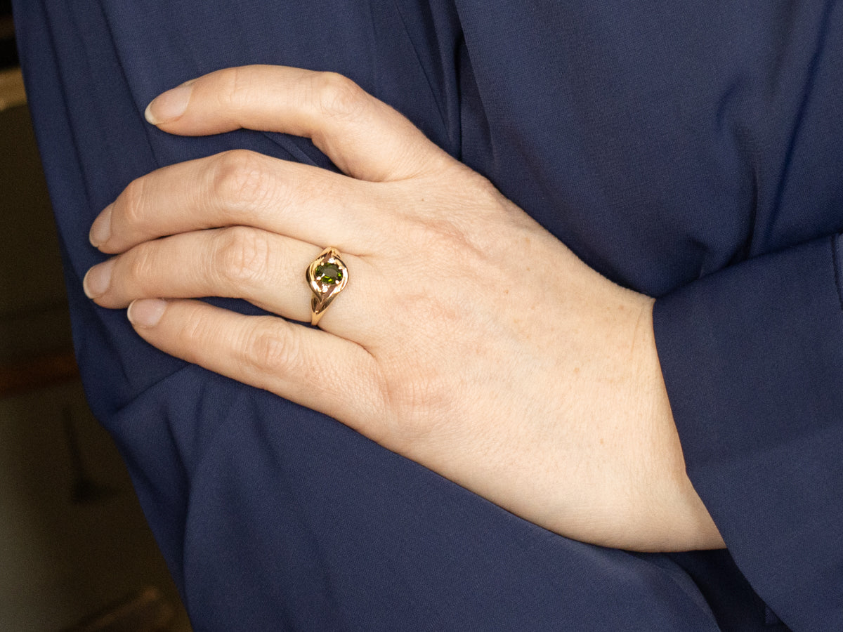 Green Tourmaline and Diamond Gold Ring