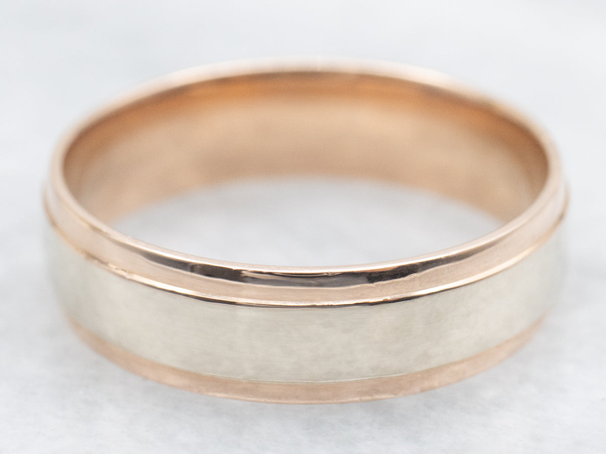 Mens Rose Gold with White Gold Wedding Band