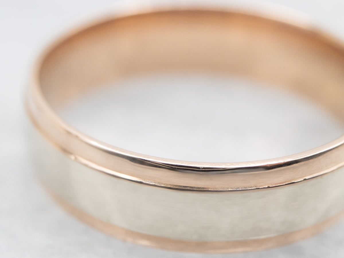 Mens Rose Gold with White Gold Wedding Band