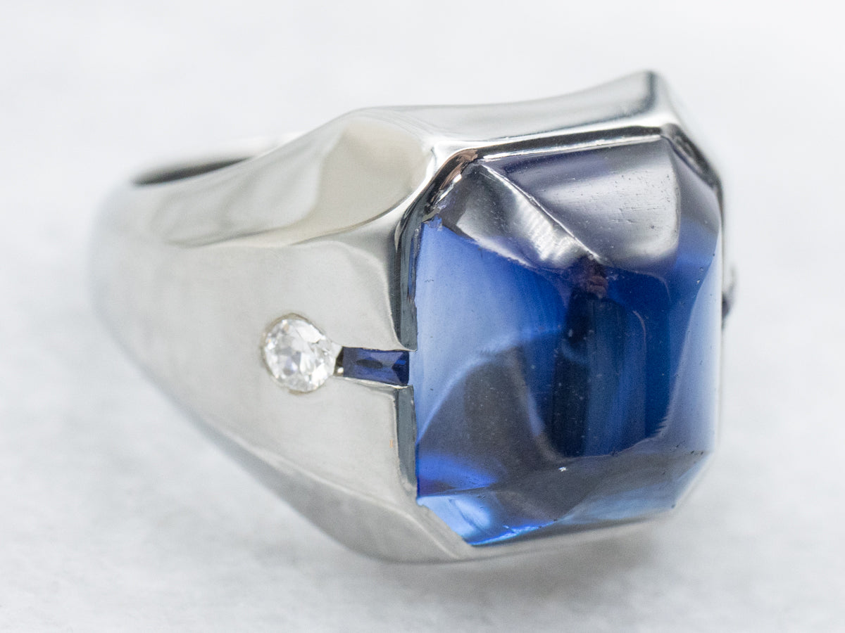 Modernist Synthetic Sapphire and Diamond Ring