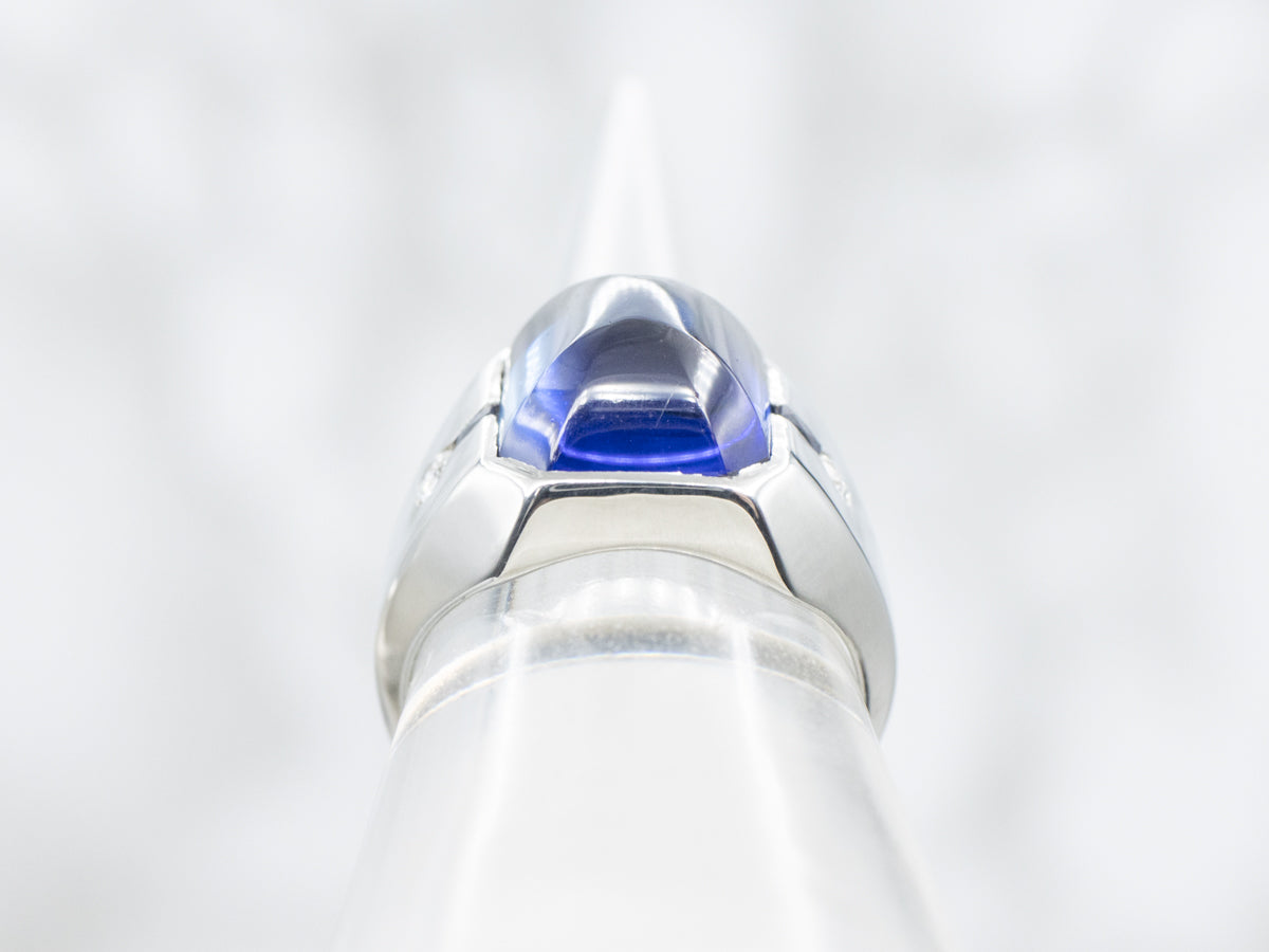 Modernist Synthetic Sapphire and Diamond Ring